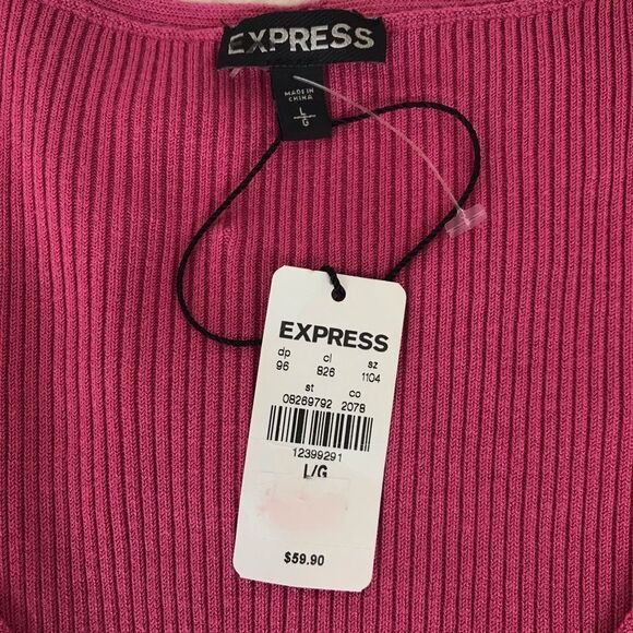 EXPRESS Pink Low Cut Cutout Sweater Top Cold Shoulder Bell Sleeve Size Large New - Picture 4 of 8